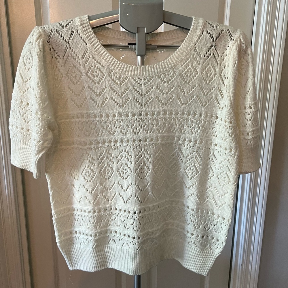 Kiabi Elegant White Short Sleeve Knit Sweater
